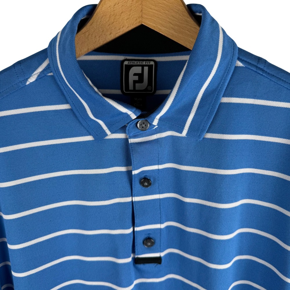 FootJoy Athletic Fit Golf Polo Shirt Mens XL‎ Blue White Stripe Short Sleeve